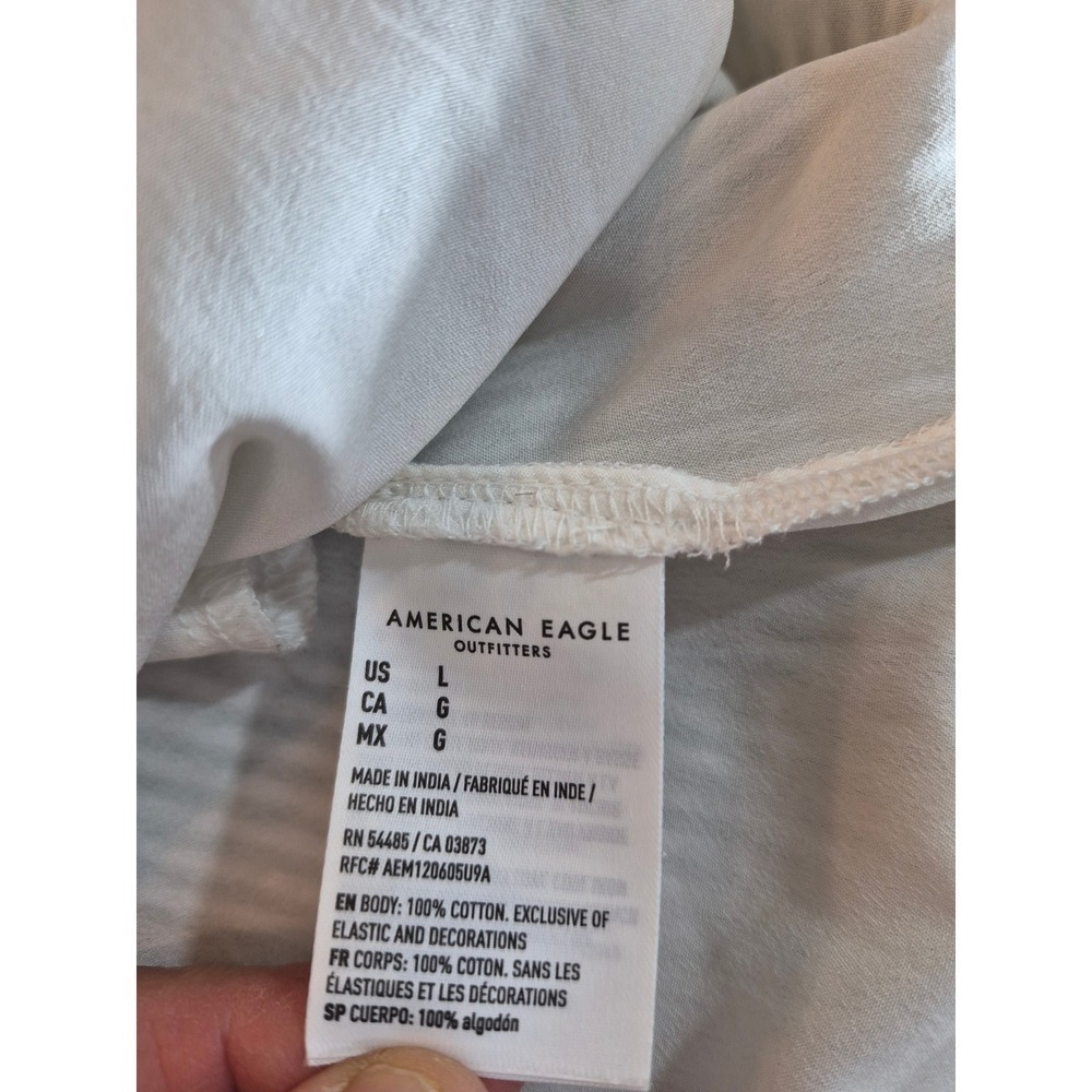 American Eagle Green Stripe Embroidered Cottagecore Puff Sleeve Mini Dress Large - Picture 9 of 10